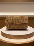 Handgehäkelte Crossbody-Tasche Natur mit Goldkette