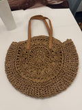Runde Raffia Tote Bag Mandala Braun