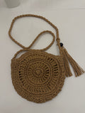 Runde Raffia Crossbody Bag Mandala Braun