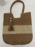 Raffia Tote Bag Streifen Braun-Creme