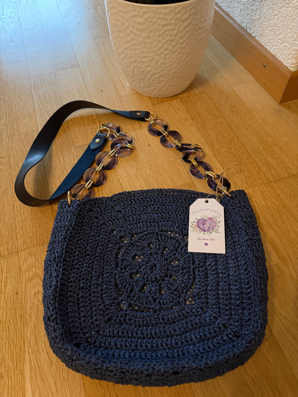 Handgemachte Häkel-Umhängetasche Navy
