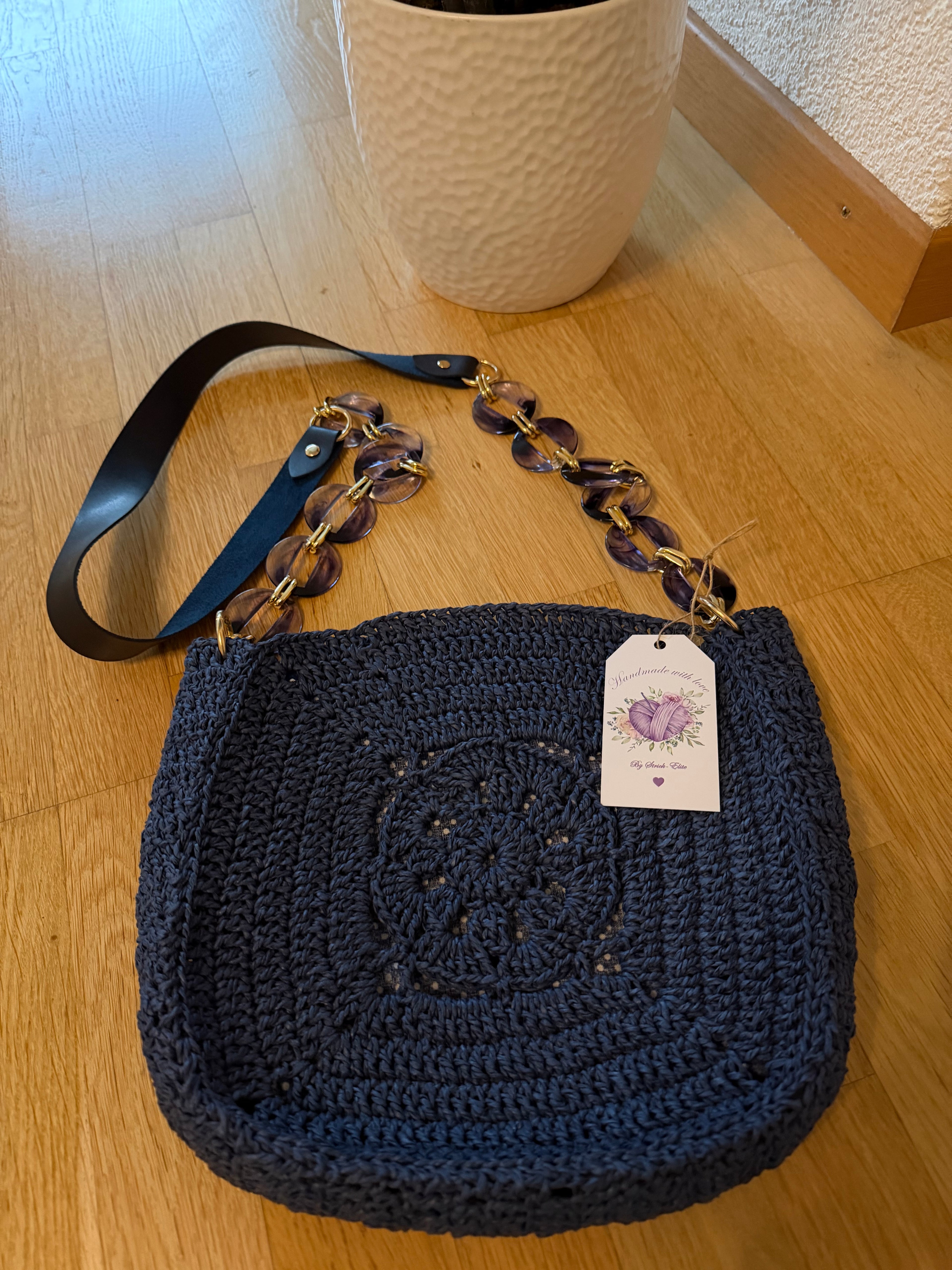 Handgemachte Häkel-Umhängetasche Navy