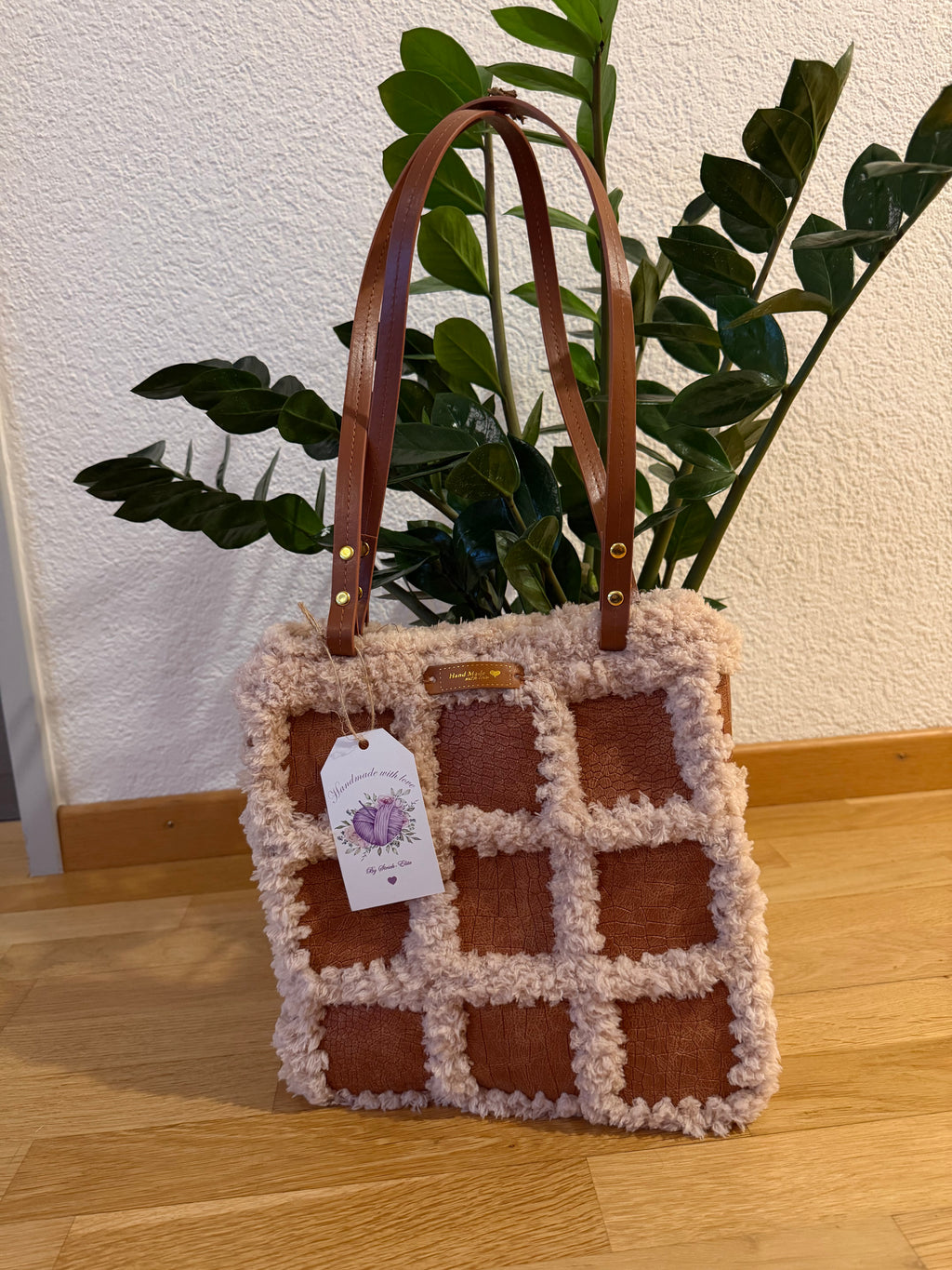 Handgemachte Häkel-Shopper Bouclé Braun
