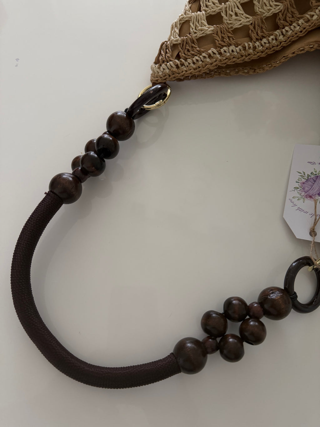 Boho Tote Bag – Häkel-Shopper mit Holzperlengriff